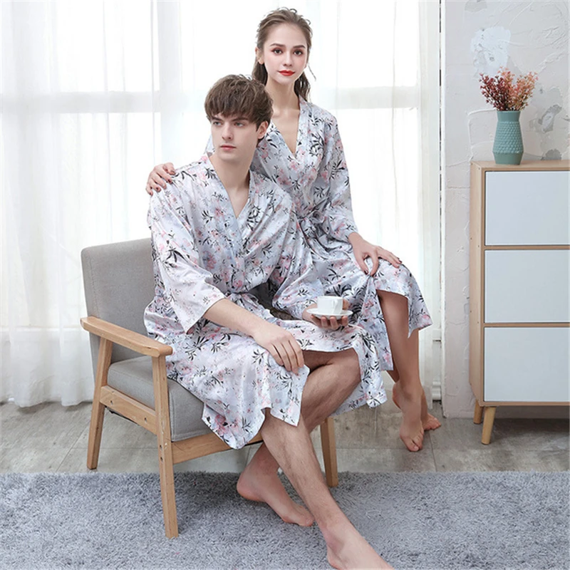 

Nightgown couple bathrobe female summer rayon thin printed nightgown large size loose sleepwear sexy fashion pijama mujer