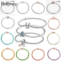 buipoey silver color zircon owl clip snake chain bracelets fit original charm child boys girls jewelry women bracelet bangle