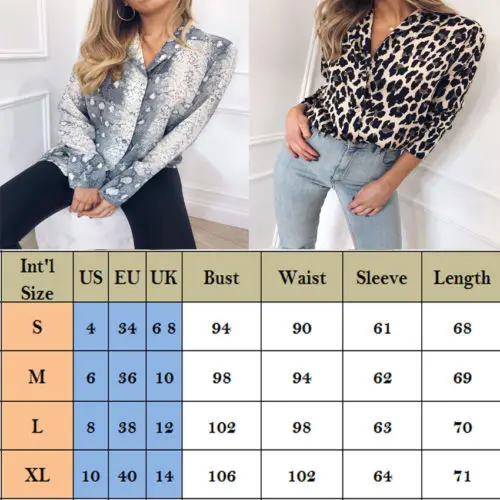 

New Women's Shirt Leopard print Top Lady Loose V Neck Long Sleeve Autumn Casual Female Chiffon Blouse