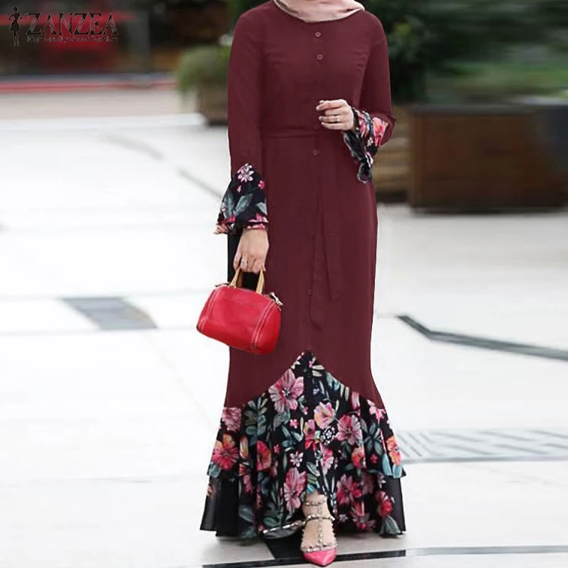 

Турецкий хиджаб платье Осень сарафан ZANZEA женский винтажный пэчворк Дубай абайя однотонная мусульманская одежда халат с длинным рукавом