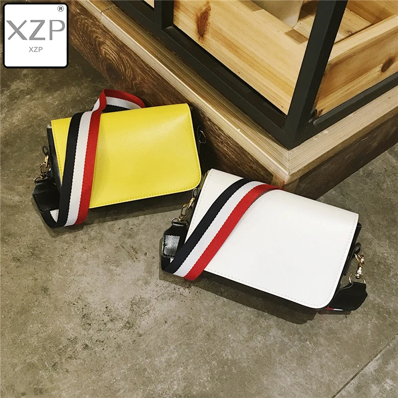 Женская квадратная сумка XZP кожаная с широким плечевым ремнем и двойной молнией в