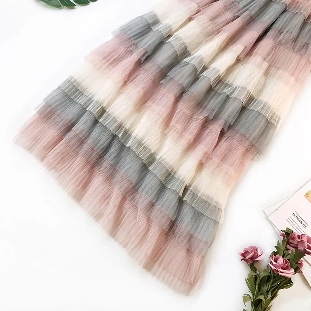 Yiwa Для женщин юбка мода градиент контрастного Цвет газовое Радужная