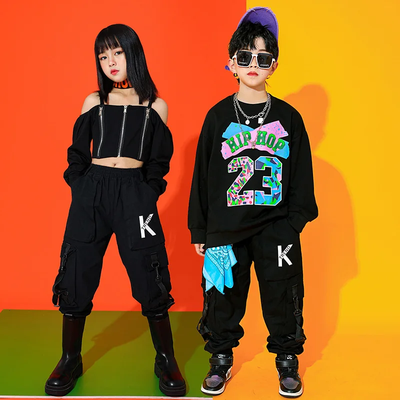 

Крутой костюм для девочек в стиле хип-хоп для карнавала, одежда для чарлидинга, детский Укороченный свитшот, топы, жилет, юбка, одежда для джа...