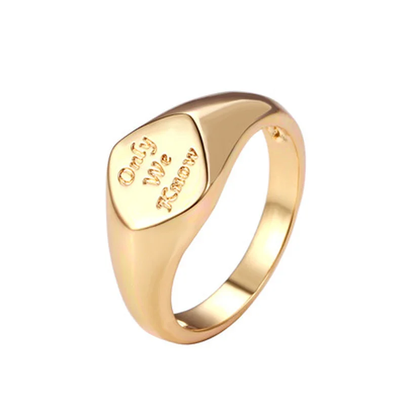 

New Fashion Retro Letter Signet Rings For Women Handmade Chunky Gold Color Statement Accessories Jewelry