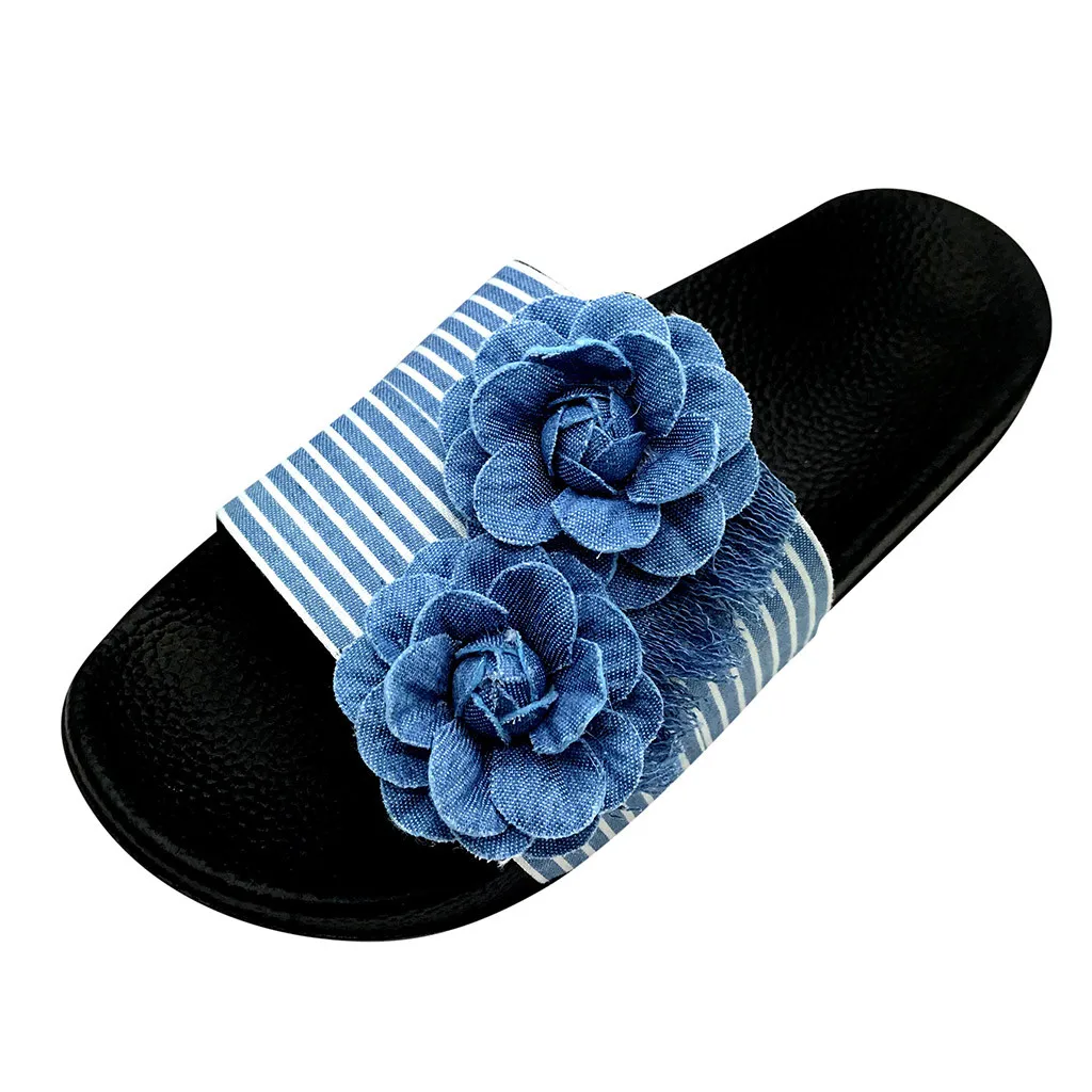 women's Indoor Slippers Flip-Flops Denim Flowers Breathable Flats Open Toe Shoes woman Casual beach sandalia feminina | Обувь