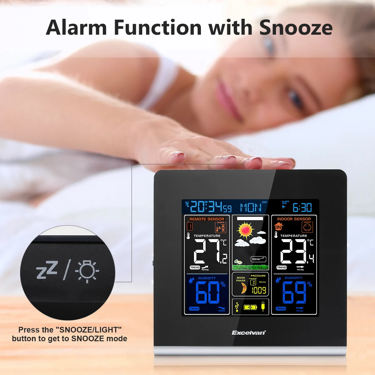 2018 Excelvan LED Digital RCC Wireless Weather Station High Definition LCD Display Outdoor Sensor Snooze Alarm Clock | Дом и сад