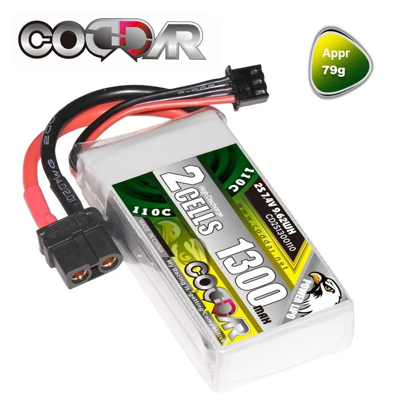 

Original CODDAR 1300mAh 2S 7.4V 110C MAX 220C Hardcase LiPo LiHV Battery for 1:8 1/8 RC Car Four Drive Off-Road Boat