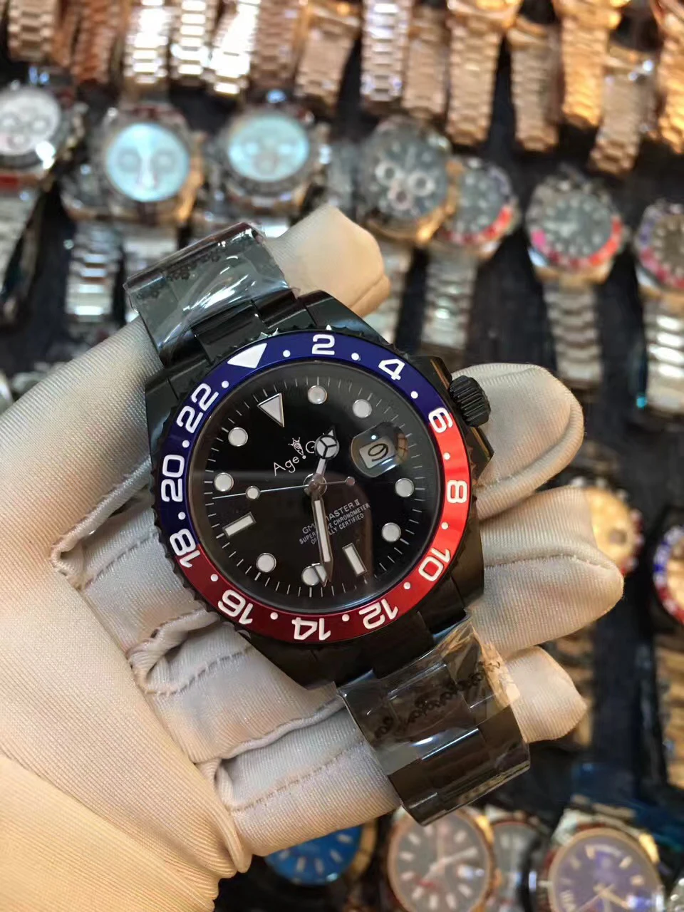 

Classic New Men Automatic Mechanical Watches Full Black Blue Ceramic Bezel GMT Stainless Steel Sapphire Glass Watch AAA+