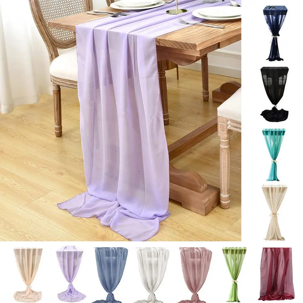 

Translucent Chiffon Yarn Table Runner Solid Color Decorative Romantic Chiffon Wedding Table Runner for Bridal Showers