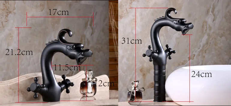 Смеситель для раковины в ванную комнату с двумя ручками черного цвета из