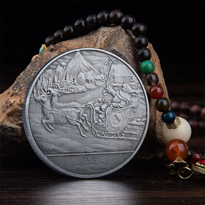 Ретро Веселый Рождественский Санта и олень коллекция монет сувенир вызов