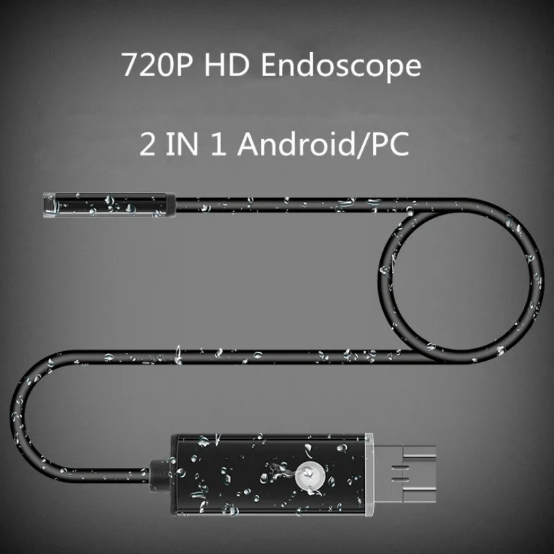 Android/PC 720P HD Endoscope Mini Camera Waterproof Snake Borescope USB Inspection With 6 LED 1m 2m 7MM Lens 2 IN 1 Tube | Электроника