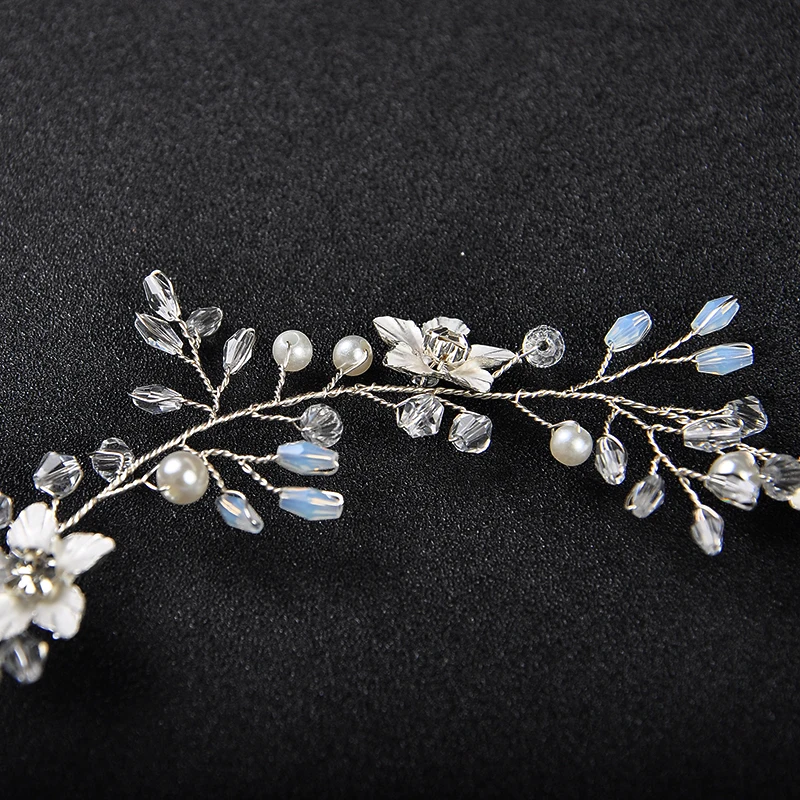Silver Color Flower Crystal Long Headbands Bridal Wedding Pearl Hair Jewelry Accessories Head Plant Vine Decoration Ornament | Украшения и