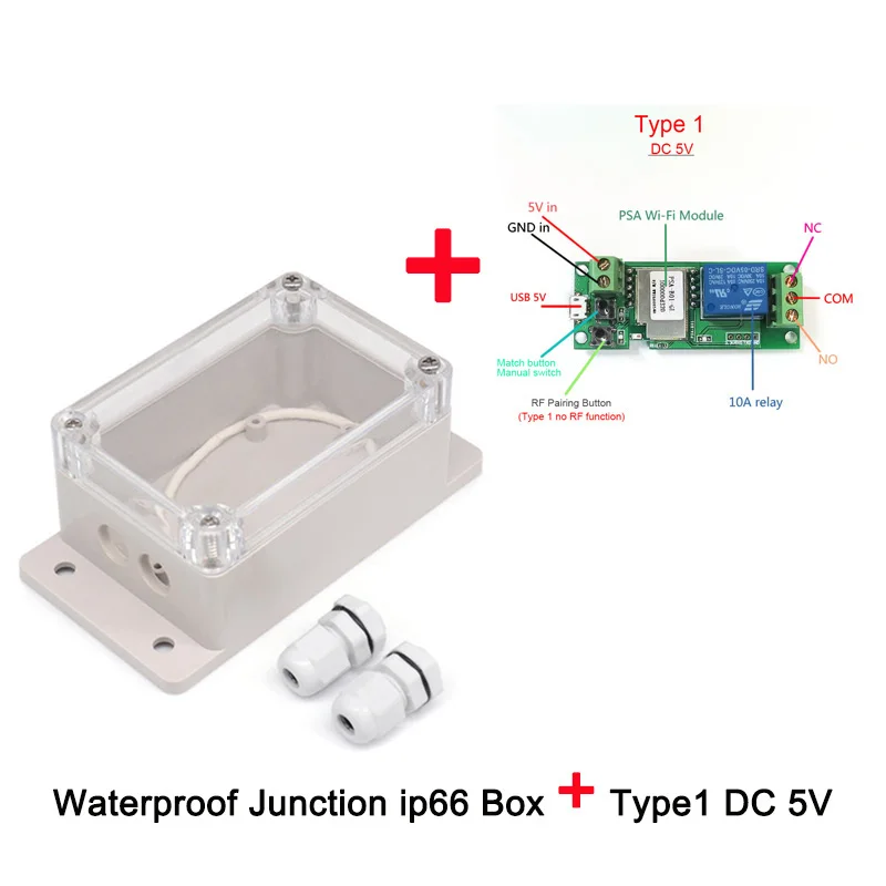 Type 1 add Box Sonoff wifi переключатель DC 5 в 12 В 24 в 32 В инчинг/самоблокирующийся беспроводной релейный модуль умный дом автоматизация для доступа к компьютеру - Комплект: Type 1 add Box