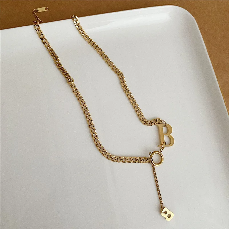 

Letter B Necklace Personality Titanium Steel Chain Necklaces for Women Girls Trendy Jewelry Gifts Simple Temperament Accessories