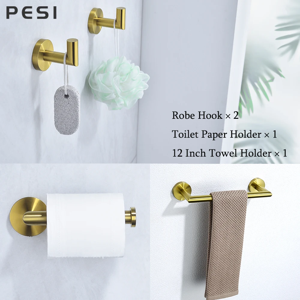 

Настенные аксессуары для ванной комнаты наборы крючков для халатов вешалка для полотенец Полка держатель для туалетной бумаги нержавеющая сталь 304 матовое золото