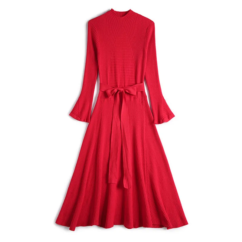 2021 женское плотное платье-свитер осенне-зимнее однотонное средней длины с
