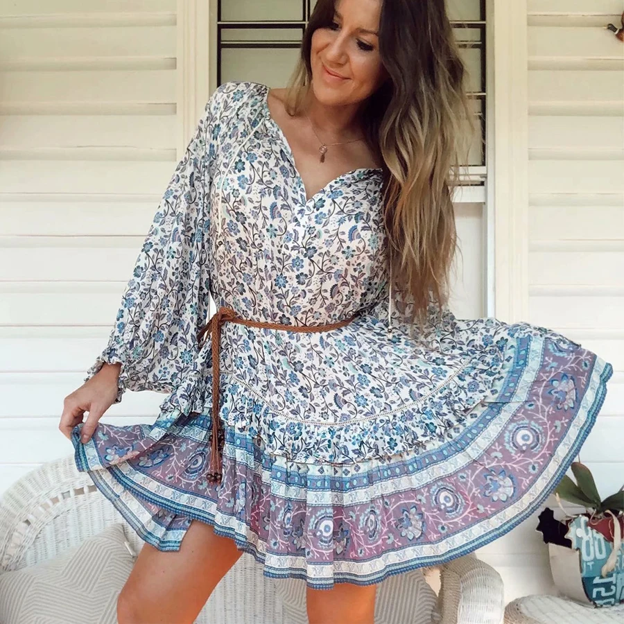 AYUALIN мини-туника платья для женщин платье в стиле бохо Цыганское Платье с