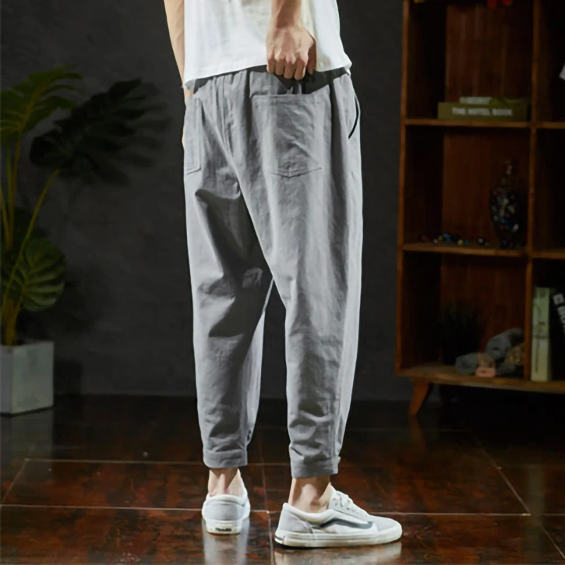 

Men Jogger Harem Pants Linen Pants Men Ankle length Joggers 5XL Plus size Loose Casual Elastic waist Black Gray