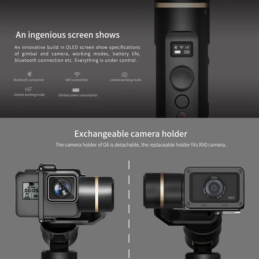 Ручная Экшн камера Feiyu G6 Gimbal bluetooth обновленная версия для Gopro Hero 6/5 RX0 Xiao Yi PK smooth Q 4