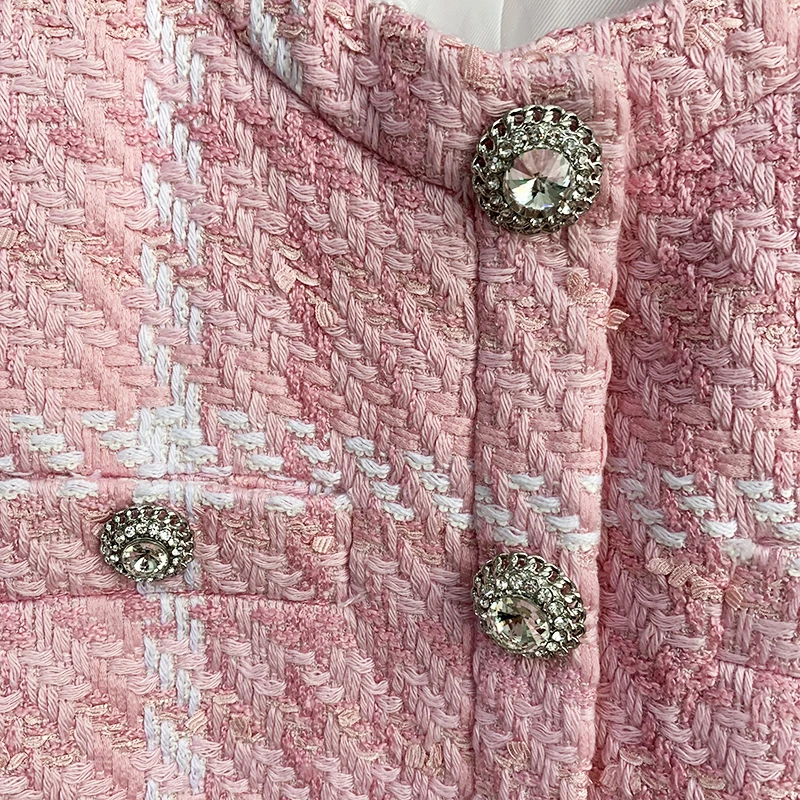 

Newest HIGH STREET 2021 Designer Jacket Women's Diamonds Buttons Wool Blends Colors Plaid Tweed Short Jacket