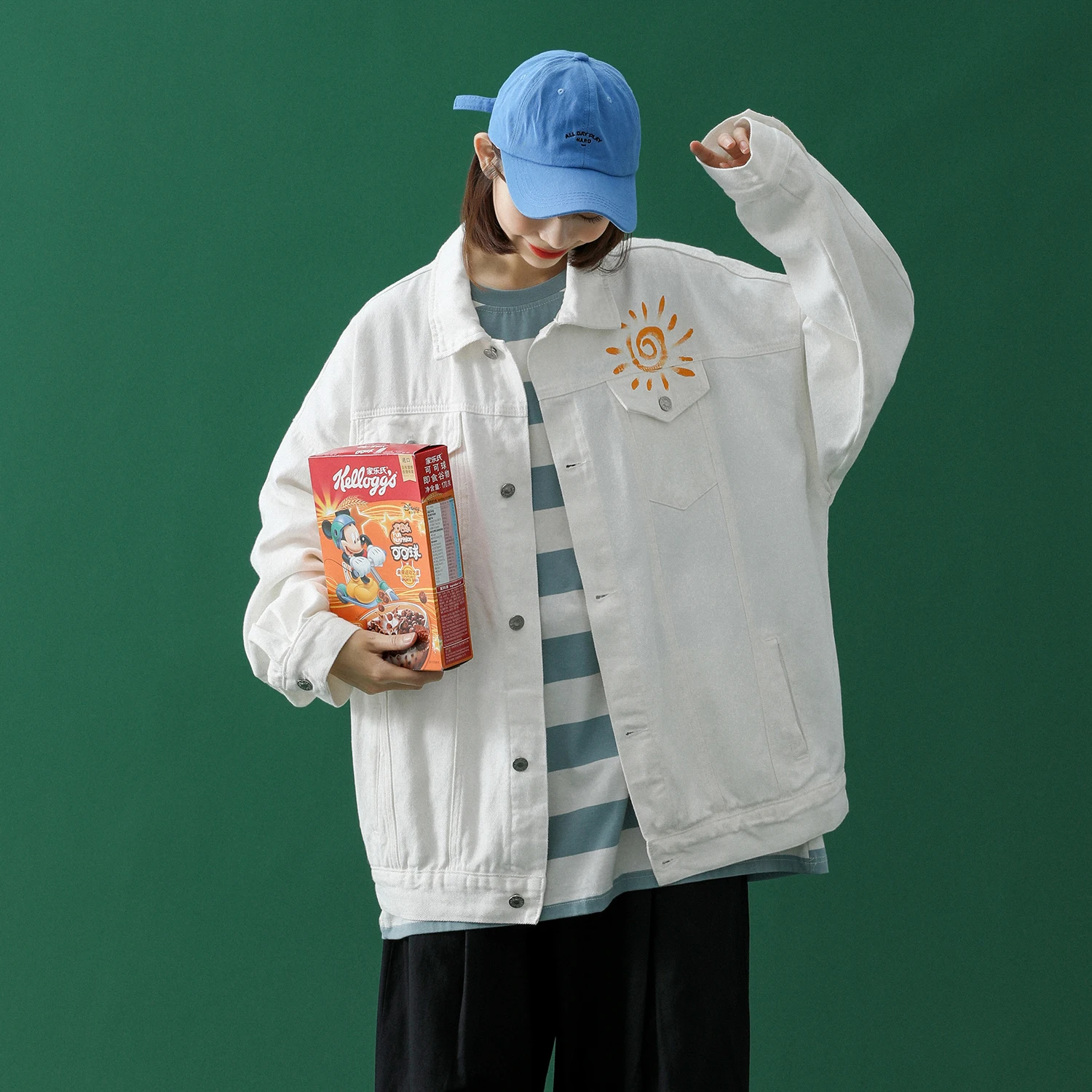 Женская джинсовая куртка с принтом кокосовой пальмы Повседневная Свободная