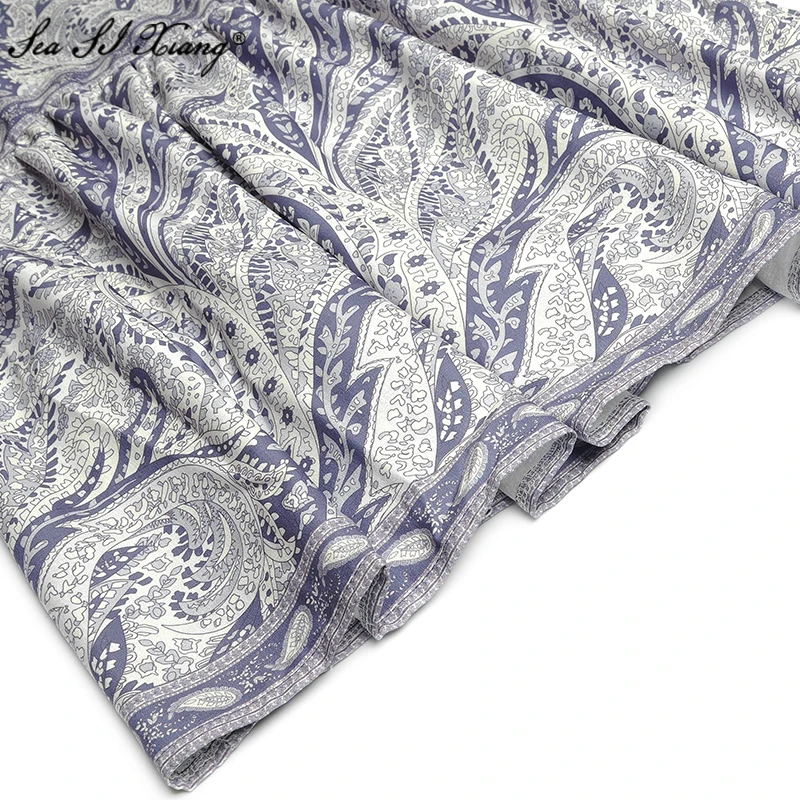 

Seasixiang Fashion Designer Spring Dress Women's Flare Sleeve Vintage Print Package buttocks Mermaid Dresses