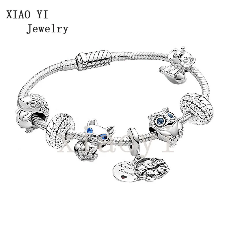 

Новинка 2020, Осенний классический Ночной эльф XIAOYI s925, животное, рождение, лиса, сова, змея, слон, медведь, очаровательный браслет «сделай сам», ...