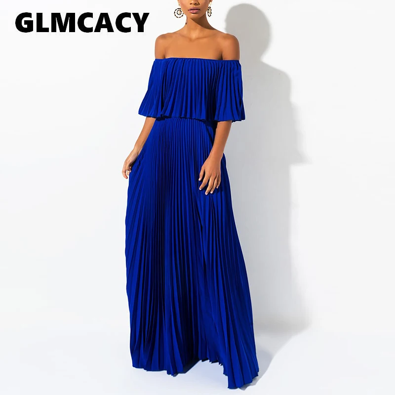 Женское платье макси с вырезом лодочкой и коротким рукавом однотонное вечернее