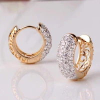 fashion exquisite inlaid white hoop golden earrings for women hollow copper earring full rhinestone jewelry