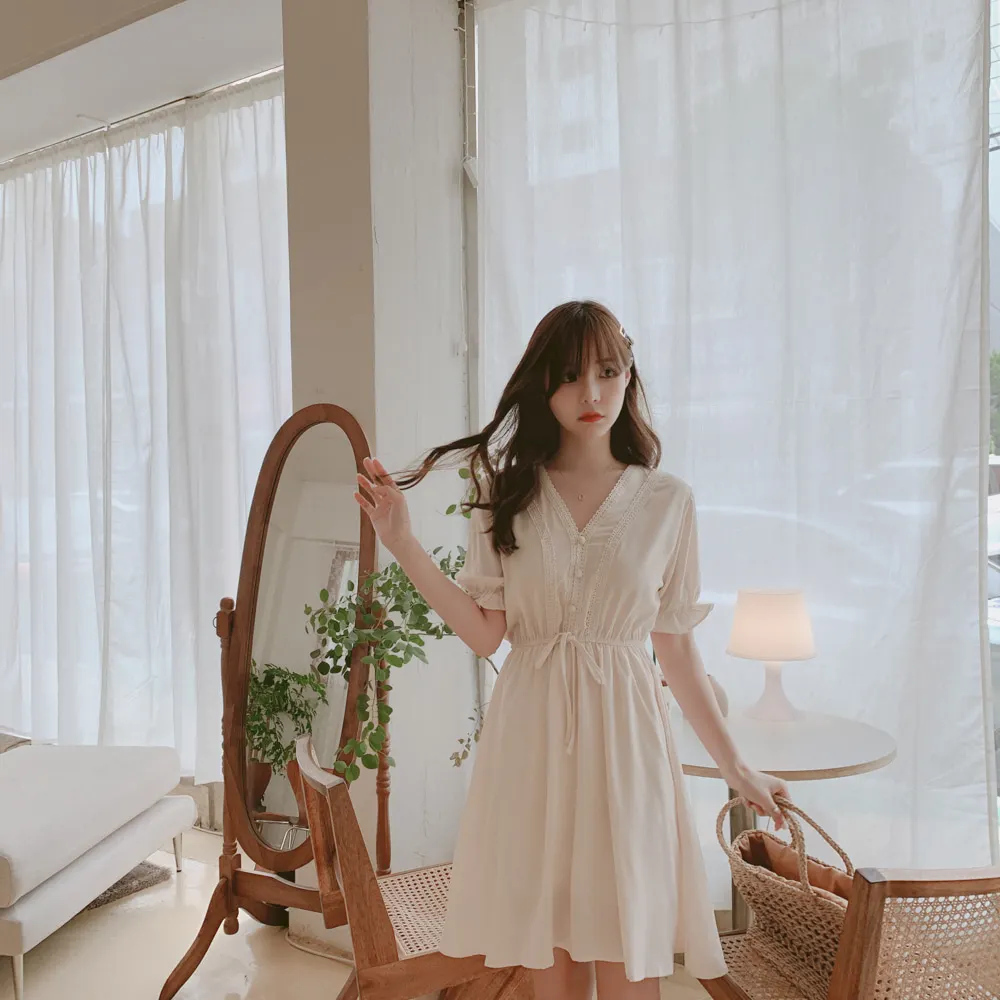 Женское летнее шифоновое платье на шнуровке с коротким рукавом | Женская одежда