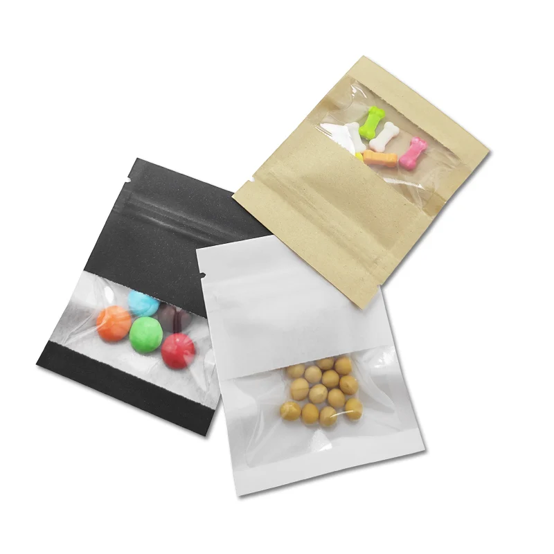 

100PCS/lot Browm/Black/White Resealable Zip Lock Paper Bag Powder Candy Package Self Seal Kraft Paper Zipper Bags Retail