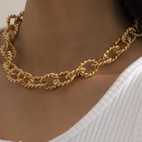 simple gold color metal thread chain necklace mens retro personality creative short clavicle necklaces girls fashion jewelry