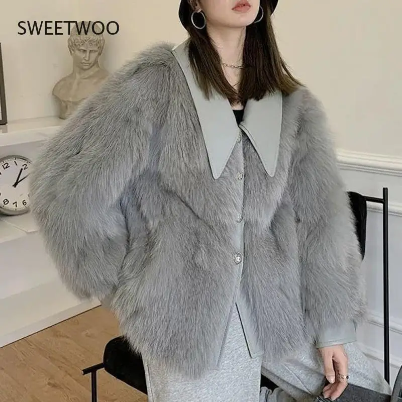Women Winter Fake Fox Fur Jacket Warm Faux Fur Coat Abrigo Invierno Mujer Coats Female Casaco Pelucia Feminino 2022