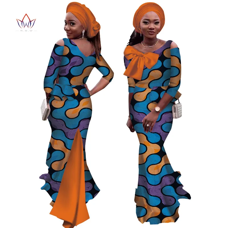 Длинные платья с принтом Анкары и бантом африканские для женщин традиционная