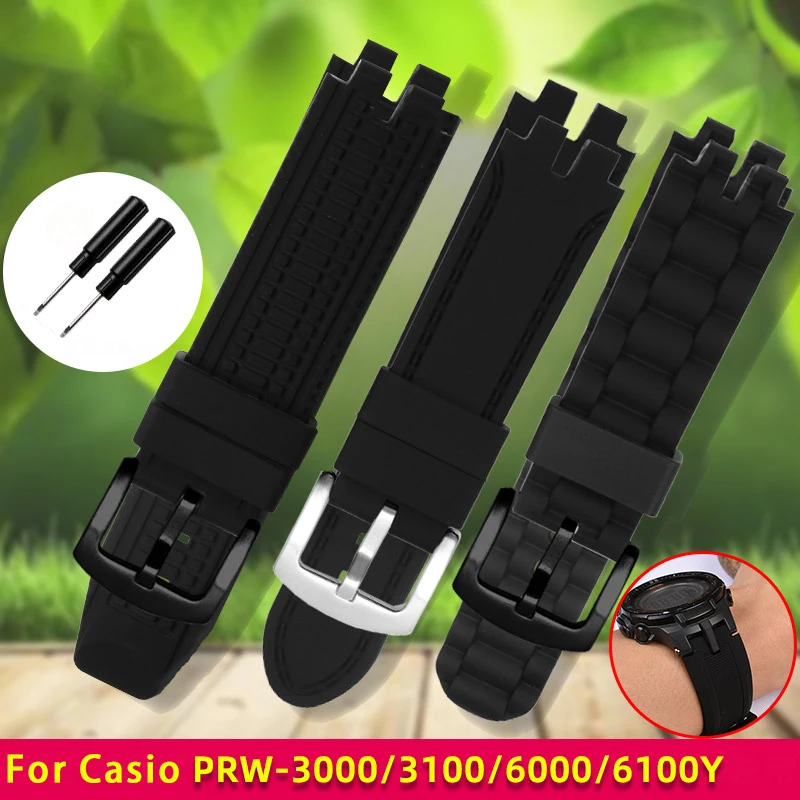 Waterproof silicone watch strap  for CASIO prg-300/prw-6000/6100/3000 /3100 watchband mountaineering men's watch strap 24mm belt