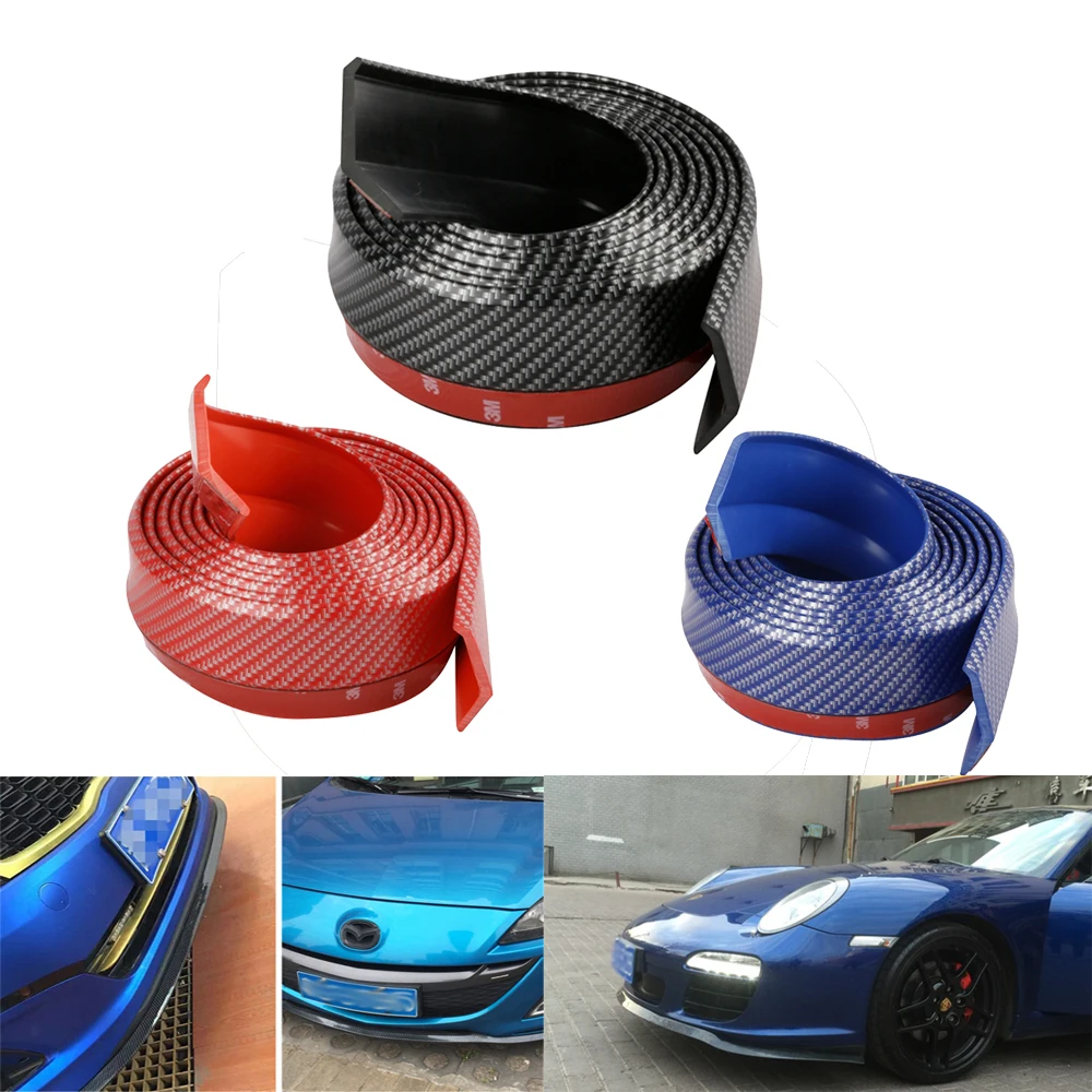 

Universal Front Bumper Lip Protector Carbon Fiber Rubber Strip 2.5M Bumper Sticker Soft Rubber Body Kits Fit Most Cars