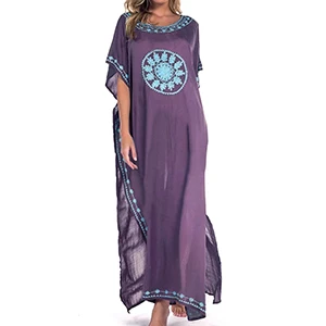Purple Хлопковое пляжное платье макси, Saida de Praia, Пляжная накидка, Sarong,, Robe de plage Vestidos de Плайя, Пляжная парео-туника, пляжная одежда - Цвет: Purple