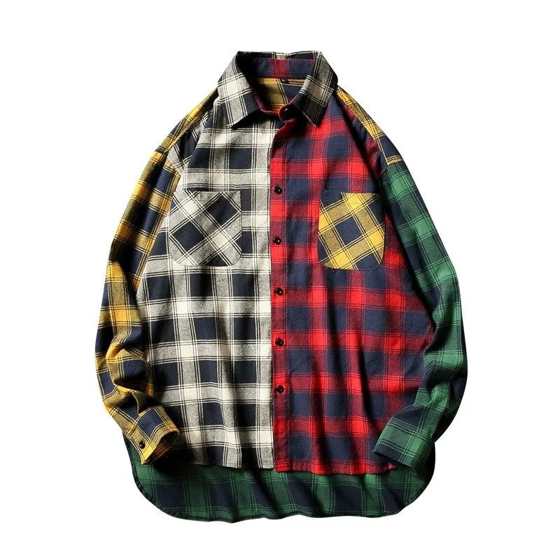 

2021 Brand clothing Men's spring High quality loose pure cotton long sleeve shirts/Male slim fit Hip-hop style plaid shirts 3XL
