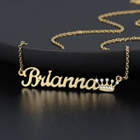 new custom personality name necklace iced out crown glittering name necklace stainless steel pendant jewelry for women men gift