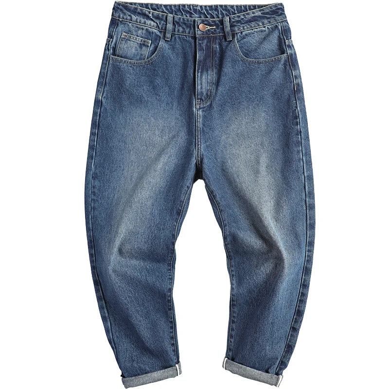 

Japanese Style Fashion Men Jeans Loose Fit Retro Blue Black Color Elastic Harem Pants Streetwear Designer Hip Hop Jeans Men