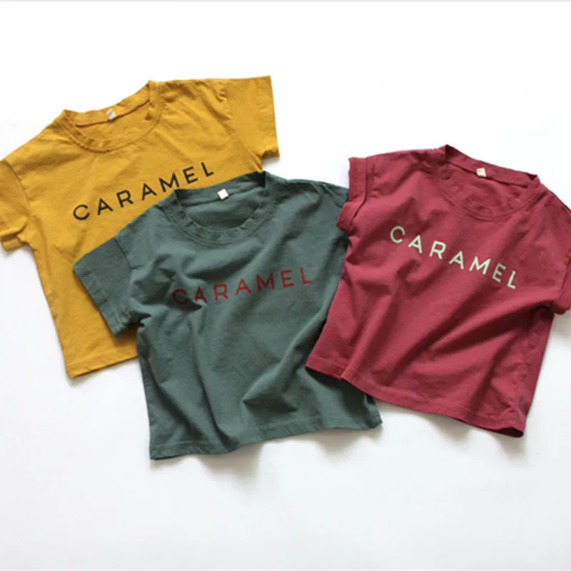 Корейский стиль Новинка лета 2020 детские футболки с буквенным принтом для малышей