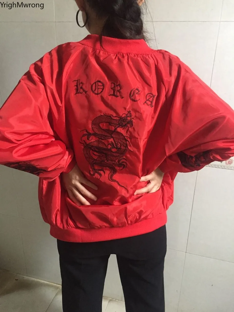 Куртка на молнии с вышивкой дракона свободная бейсбольная верхняя одежда в стиле