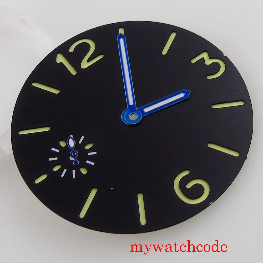 

35.6mm Sterile Black Watch Dial Face Hands For ETA 6497 ST3600 Movement Green Luminous Wristwatch Parts