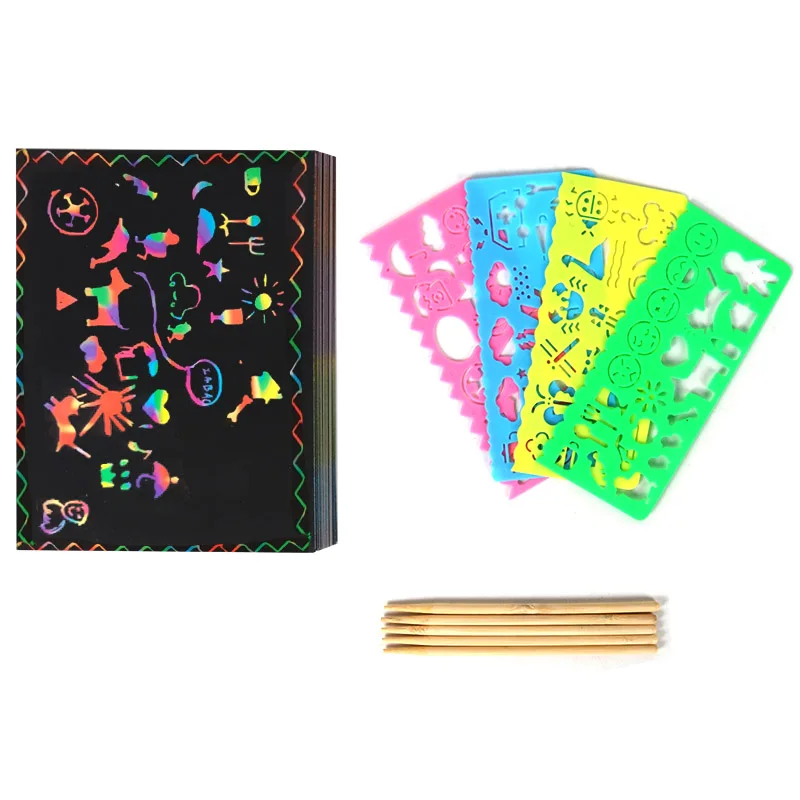 Magic Scratch Cards Craft Art Paper Graffiti Stencil Children Birthday Party Games Christmas Scraping Drawing Kids toys | Дом и сад