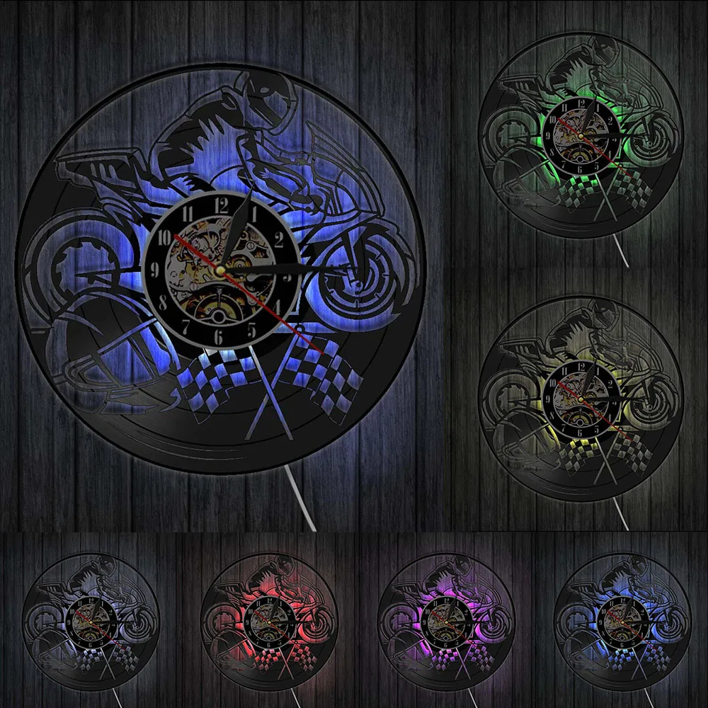 Мотоцикл Виниловая пластинка настенные часы мотоцикл декоративные мотоциклист