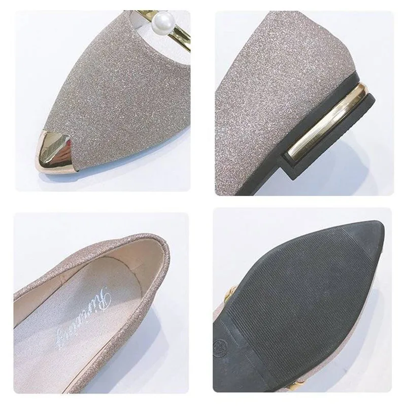 

Elegant Lady Office Gold Sequin Flats Fashion Work Loafers Spring Summer New Casual Flat Shoes Pointed Toe