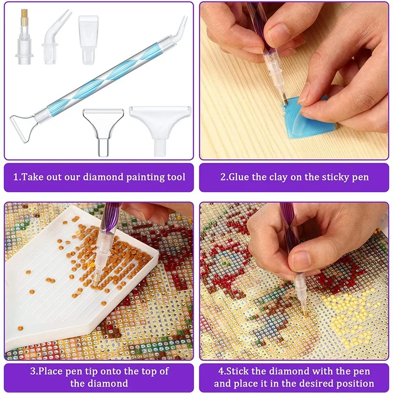 

4 Pieces Diamond Painting Pen 5D DIY Diamond Painting Drill Pen Rhinestone Picker Tool with Anti-Slip Pads for DIY Craft