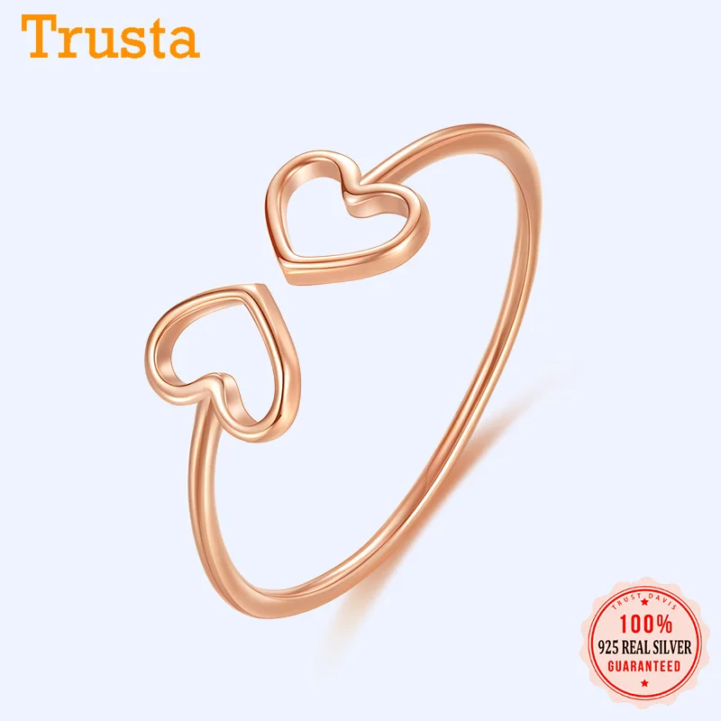 

Trustdavis 100% 925 Sterling Silver Hollow Heart Cocktail Opening Finger Ring For Women Fine Silver 925 Ring Jewelry Gift DA85