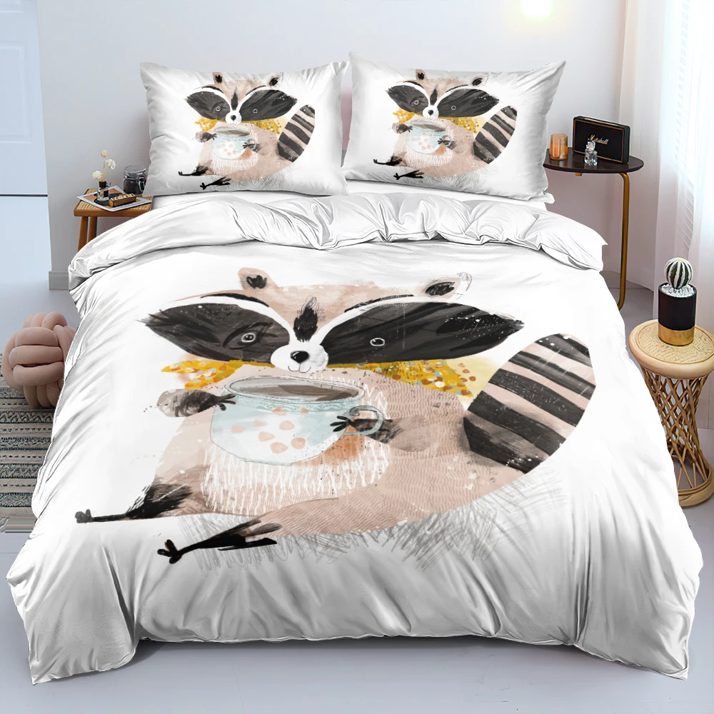 

3D Animal Raccoon Duvet Cover Set Ultra Soft Duvet Cover Pillow Shams 173x230cm Queen King Cute Bed Collection Home Decoration